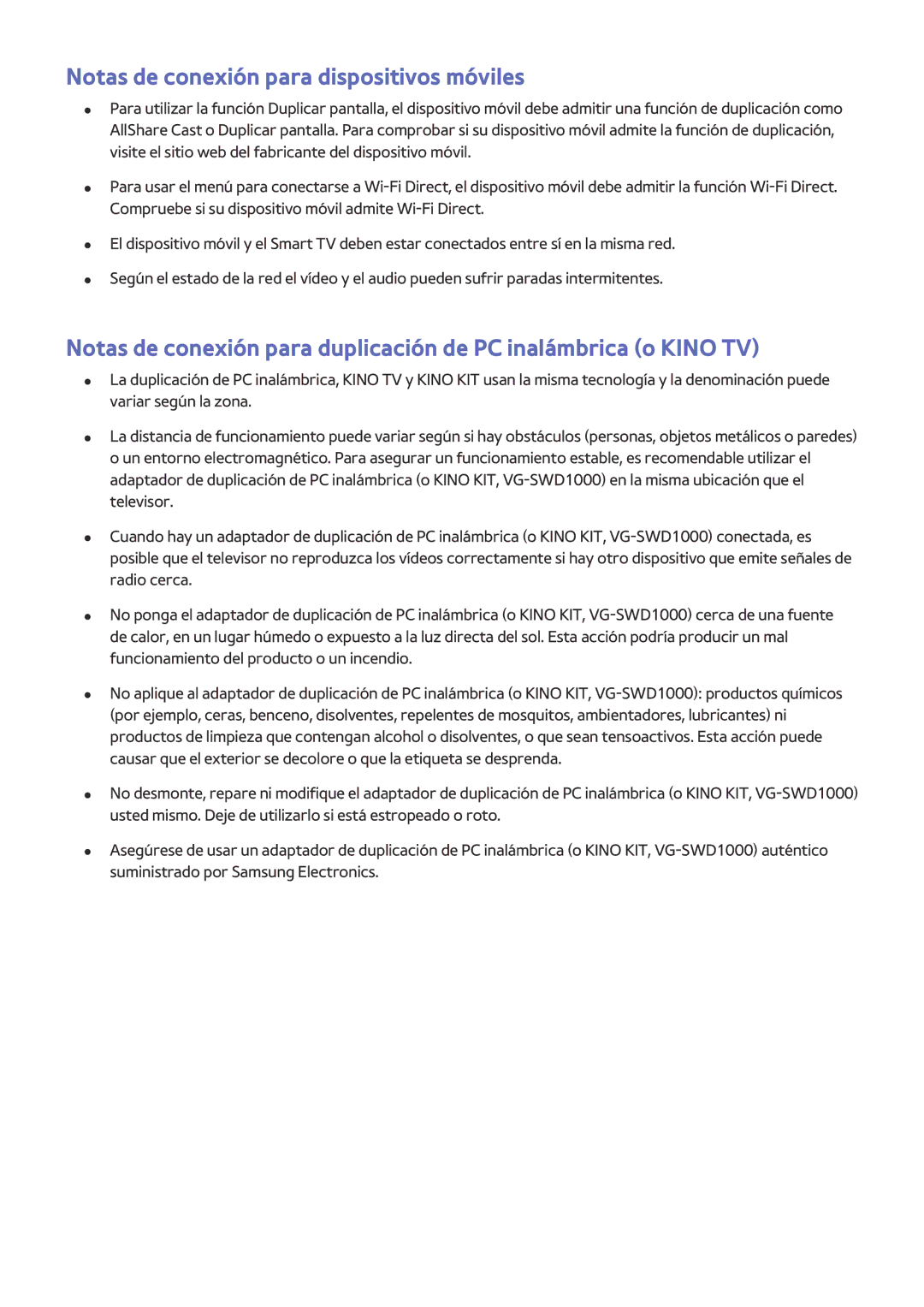 Samsung UE65JU7000TXXC, UE50JU6800KXXC, UE75JU6470UXZG, UE65JS8500LXXH manual Notas de conexión para dispositivos móviles 