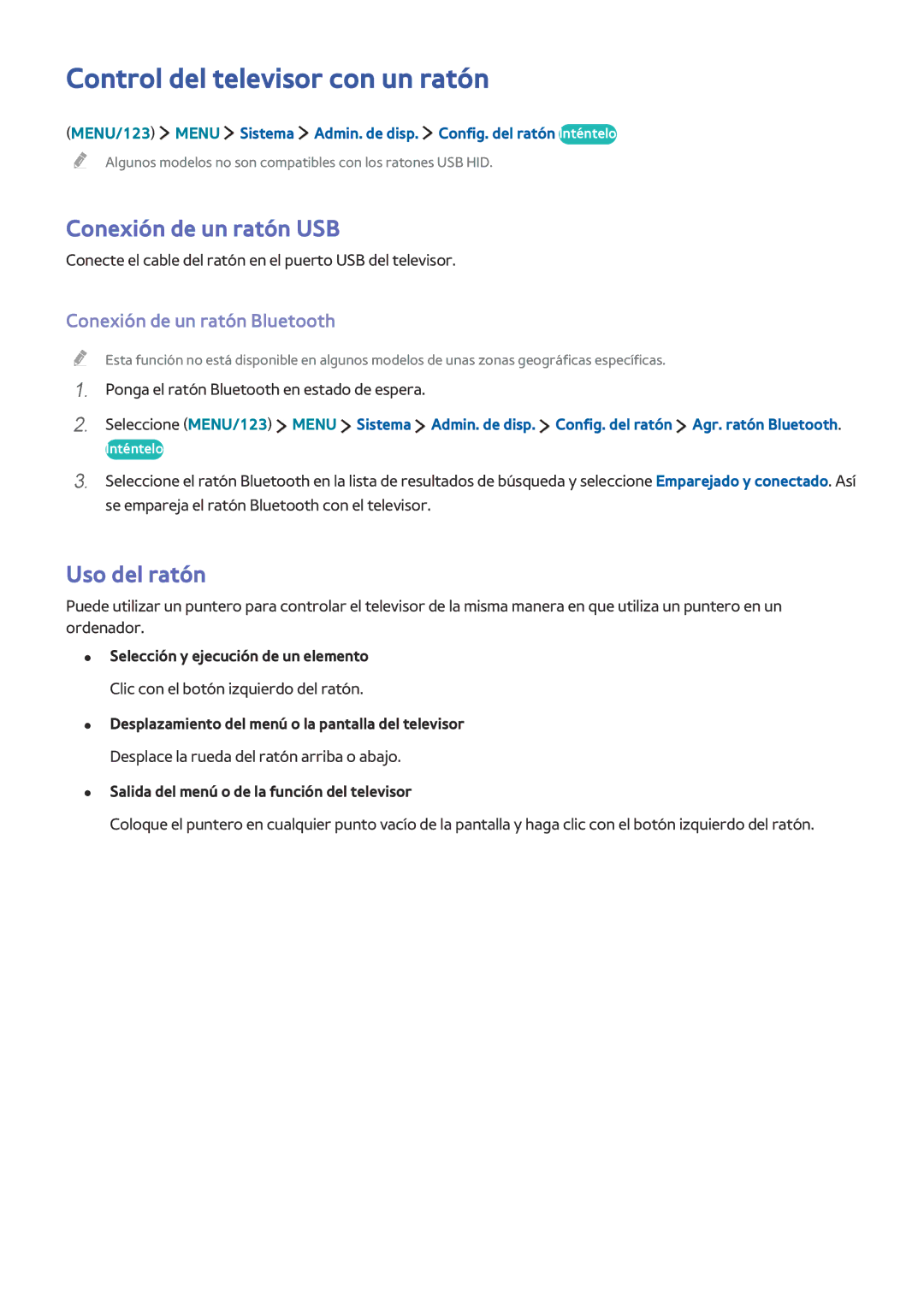 Samsung UE40JU6060KXXC, UE50JU6800KXXC manual Control del televisor con un ratón, Conexión de un ratón USB, Uso del ratón 