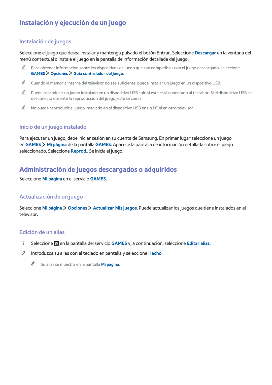 Samsung UE48JU6410UXXC, UE40S9AUXXC Instalación y ejecución de un juego, Administración de juegos descargados o adquiridos 