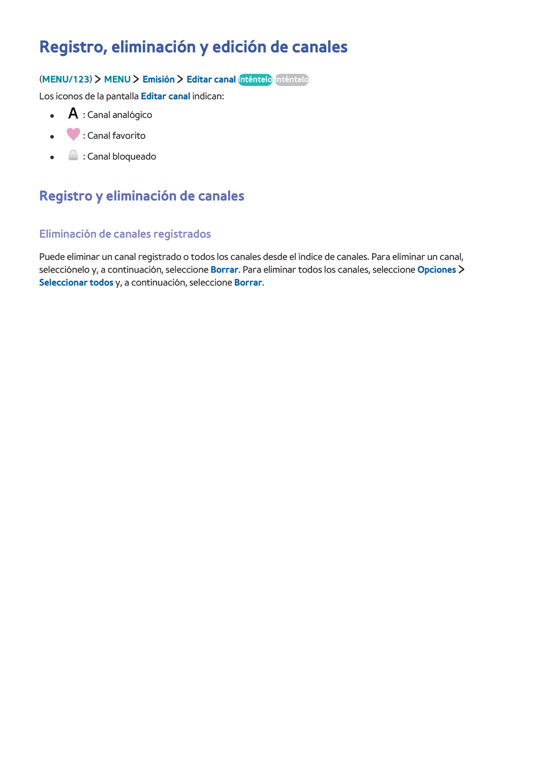 Samsung UE40JU6740UXXC, UE50JU6800KXXC manual Registro, eliminación y edición de canales, Registro y eliminación de canales 