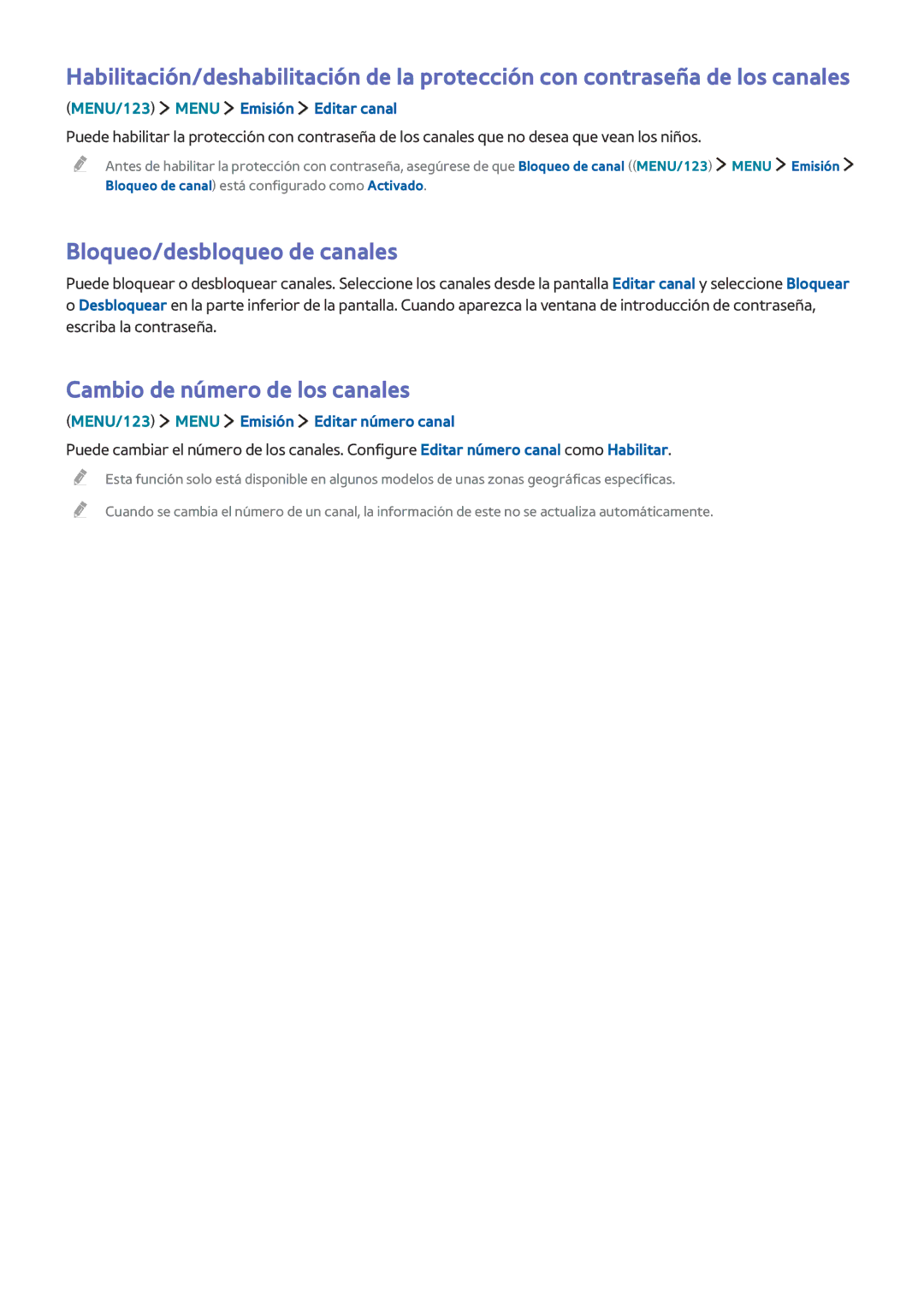 Samsung UE55JU6640UXXC, UE50JU6800KXXC, UE75JU6470UXZG manual Bloqueo/desbloqueo de canales, Cambio de número de los canales 