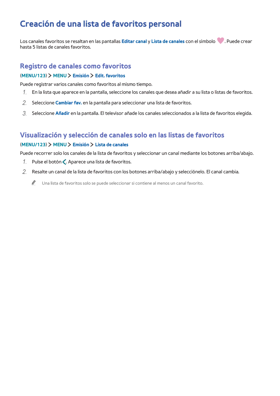 Samsung UE48JU6650UXXC, UE50JU6800KXXC Creación de una lista de favoritos personal, Registro de canales como favoritos 