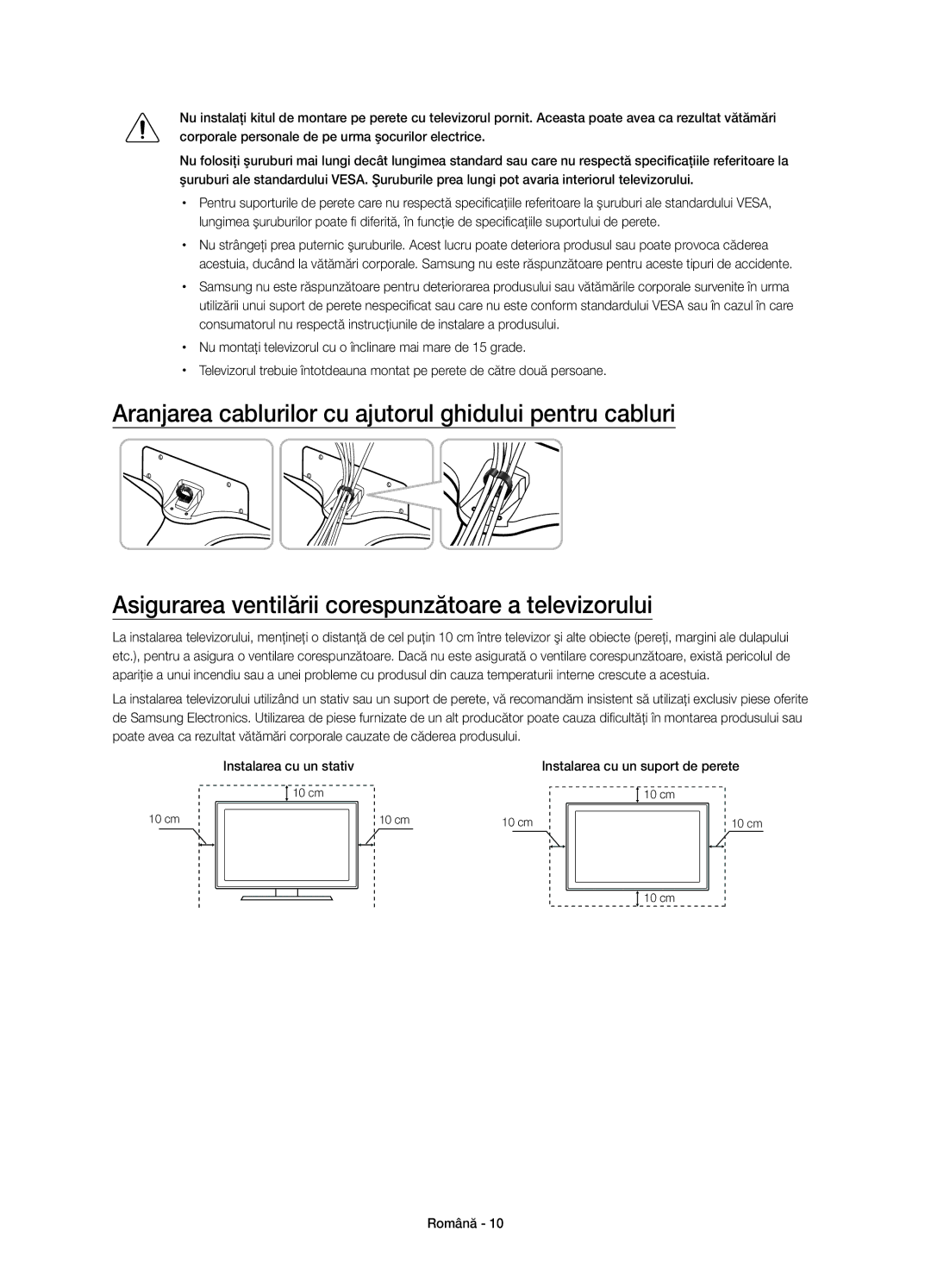 Samsung UE50JU6800WXXN, UE50JU6800WXXH, UE50JU6872UXXH, UE55JU6872UXXH, UE55JU6800WXXH manual Instalarea cu un suport de perete 