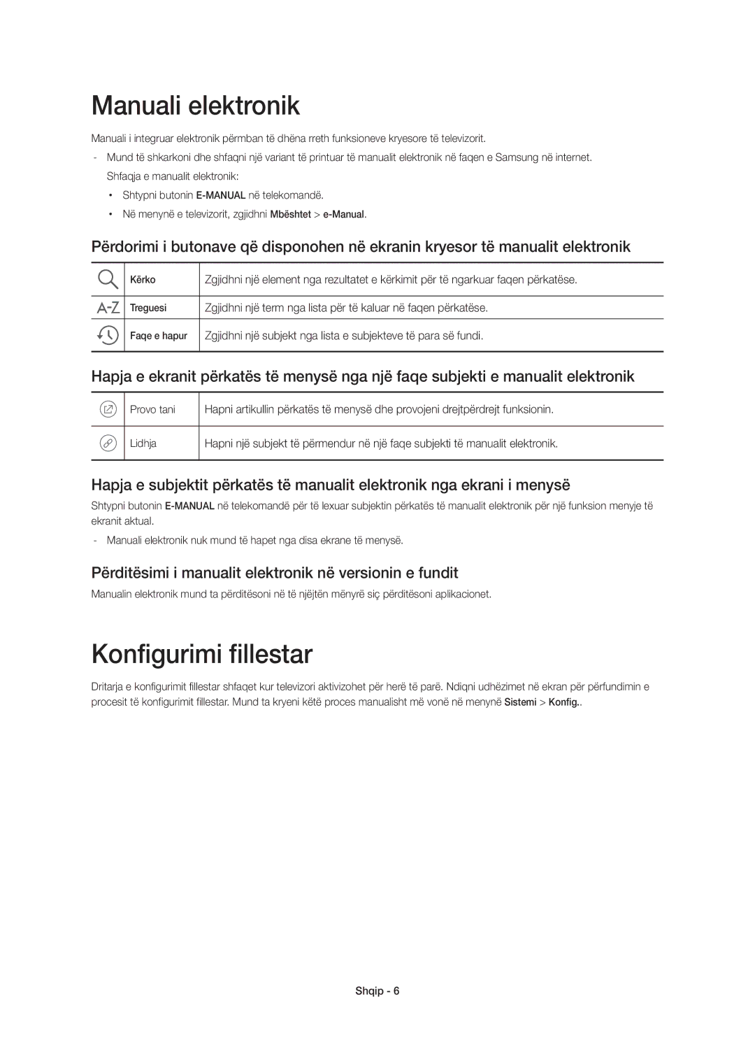 Samsung UE50JU6800WXXH Manuali elektronik, Konfigurimi fillestar, Përditësimi i manualit elektronik në versionin e fundit 