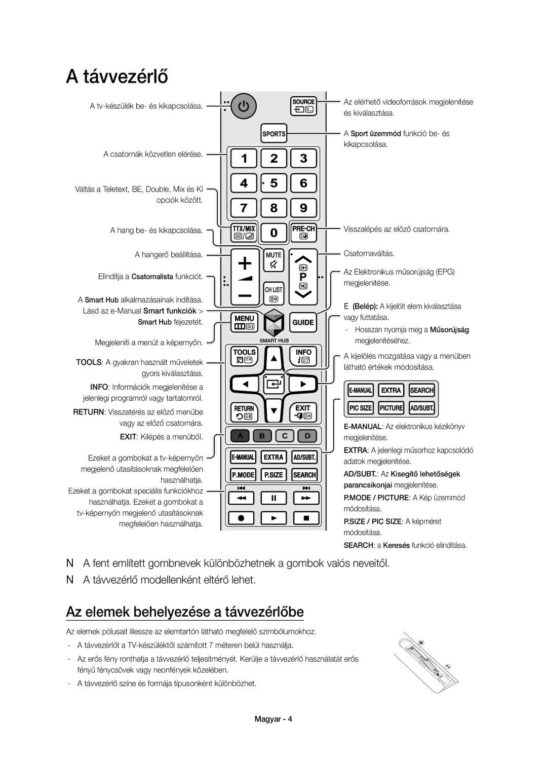 Samsung UE50JU6800WXXN manual És kiválasztása, Sport üzemmód funkció be- és, Kikapcsolása, Csatornák közvetlen elérése 