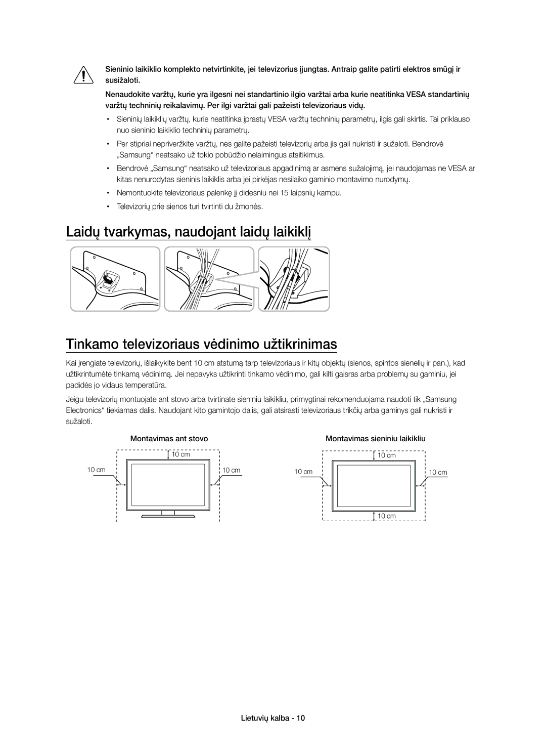 Samsung UE50JU6800WXXN, UE50JU6800WXXH, UE50JU6872UXXH, UE55JU6872UXXH, UE55JU6800WXXH manual Montavimas sieniniu laikikliu 