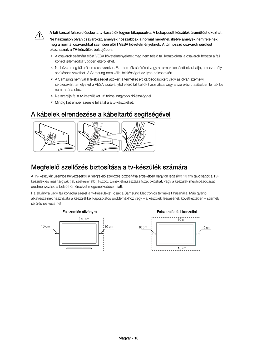 Samsung UE50JU6800WXXN, UE50JU6800WXXH, UE50JU6872UXXH, UE55JU6872UXXH, UE55JU6800WXXH manual Felszerelés fali konzollal 