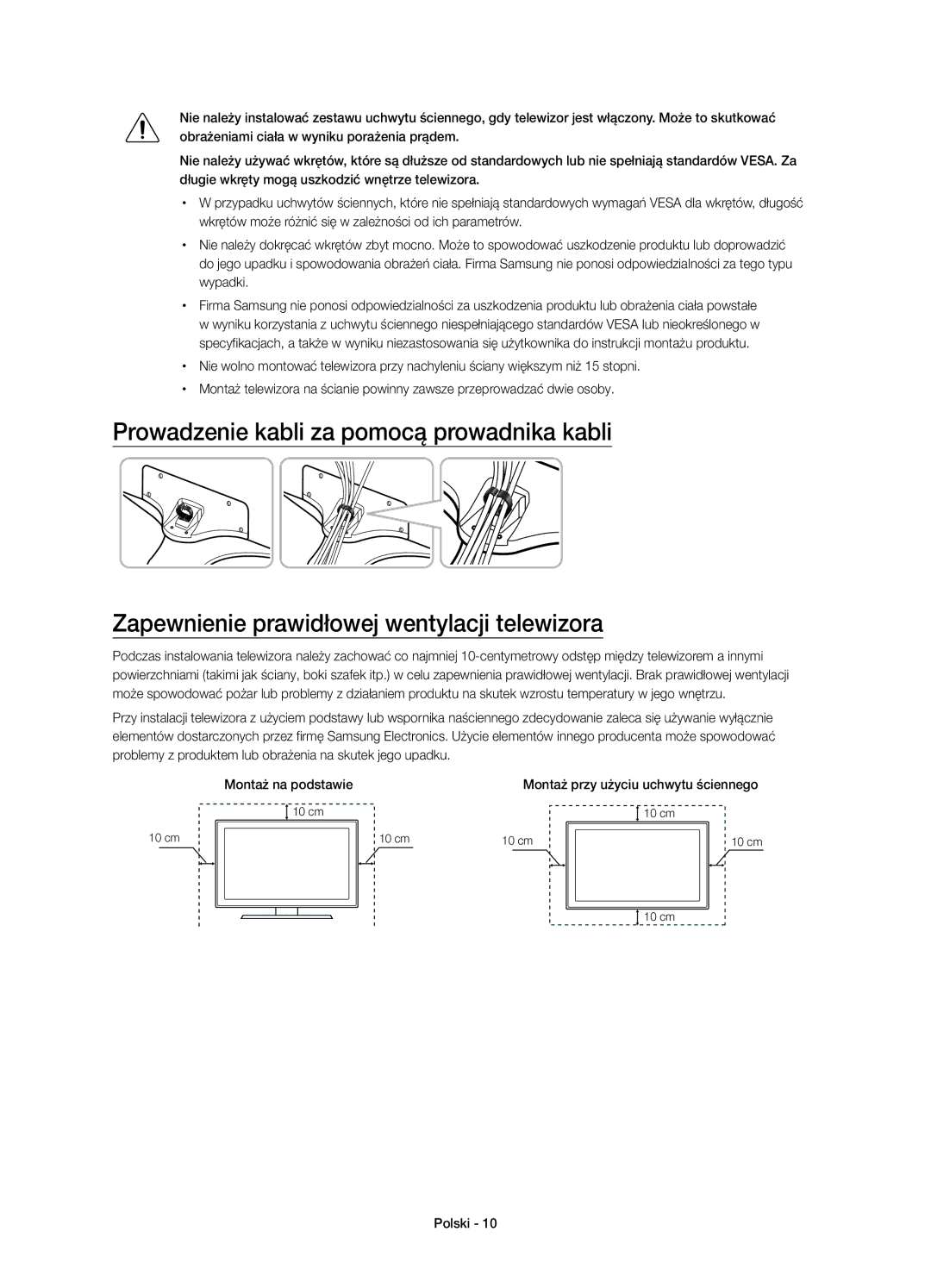 Samsung UE50JU6800WXXN, UE50JU6800WXXH, UE50JU6872UXXH, UE55JU6872UXXH, UE55JU6800WXXH Montaż przy użyciu uchwytu ściennego 