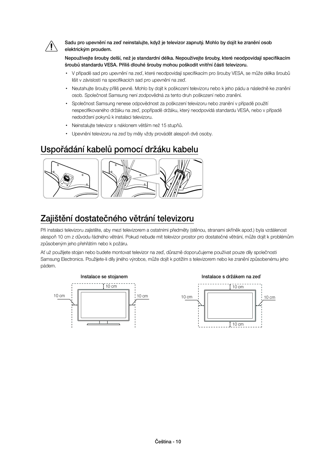 Samsung UE50JU6800WXXN, UE50JU6800WXXH, UE50JU6872UXXH, UE55JU6872UXXH, UE55JU6800WXXH manual Instalace s držákem na zeď 