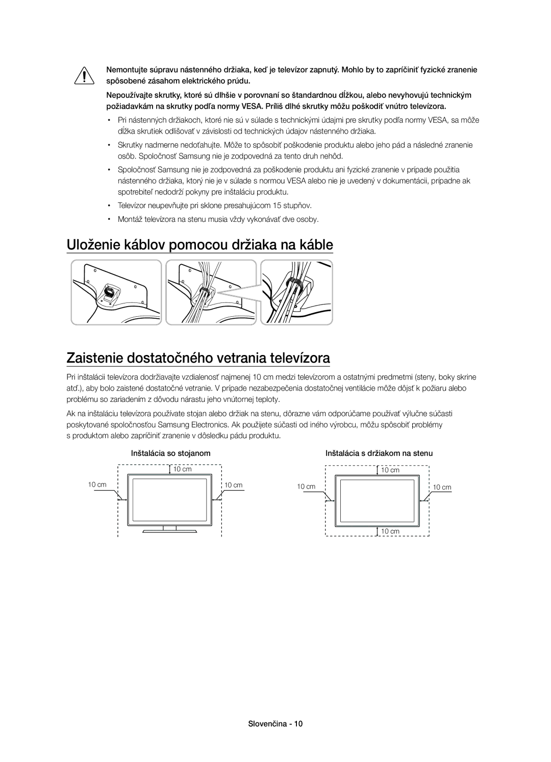 Samsung UE50JU6800WXXN, UE50JU6800WXXH, UE50JU6872UXXH, UE55JU6872UXXH, UE55JU6800WXXH manual Inštalácia s držiakom na stenu 