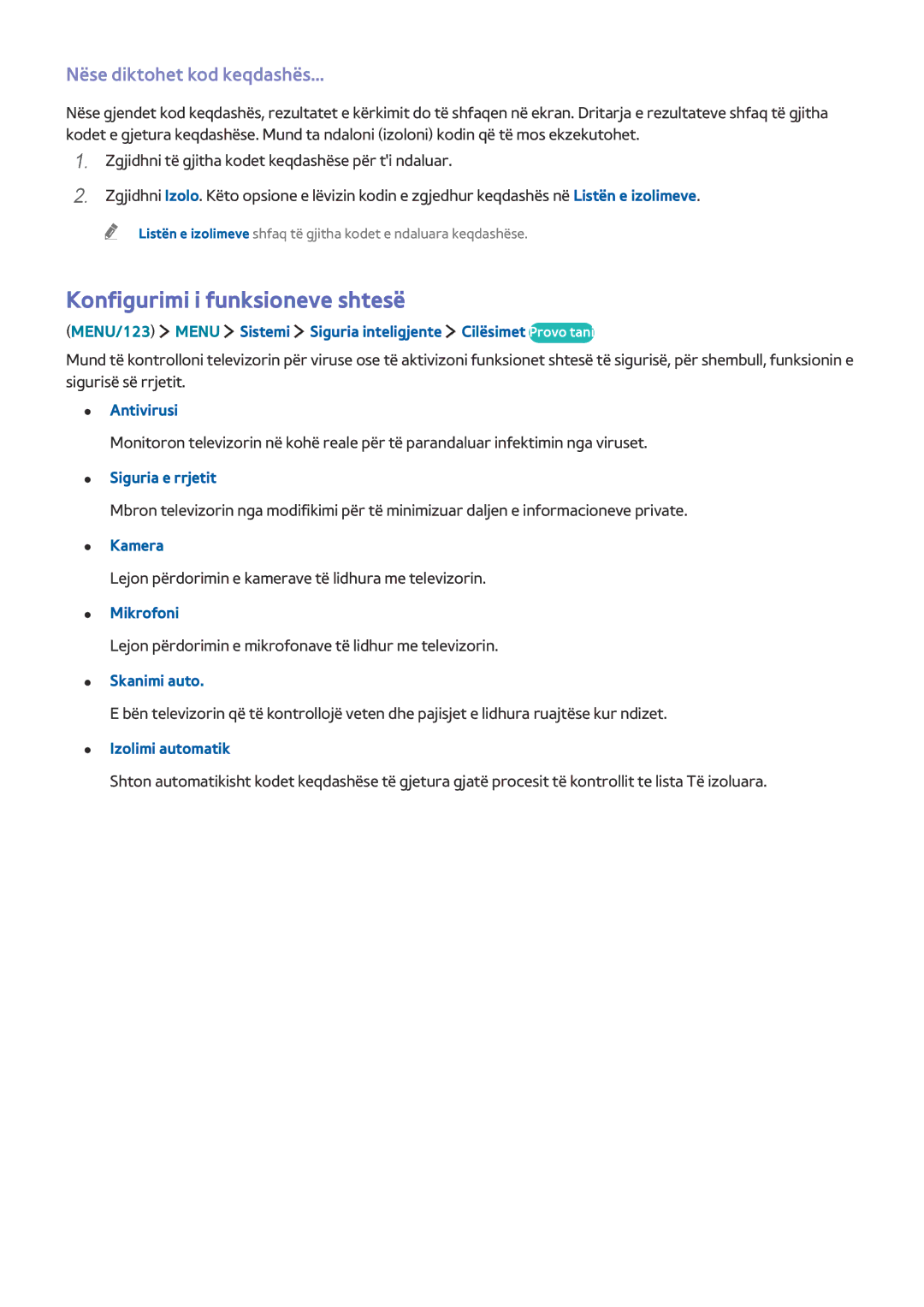 Samsung UE40JU6742UXXH, UE50JU6872UXXH, UE55JU6872UXXH manual Konfigurimi i funksioneve shtesë, Nëse diktohet kod keqdashës 