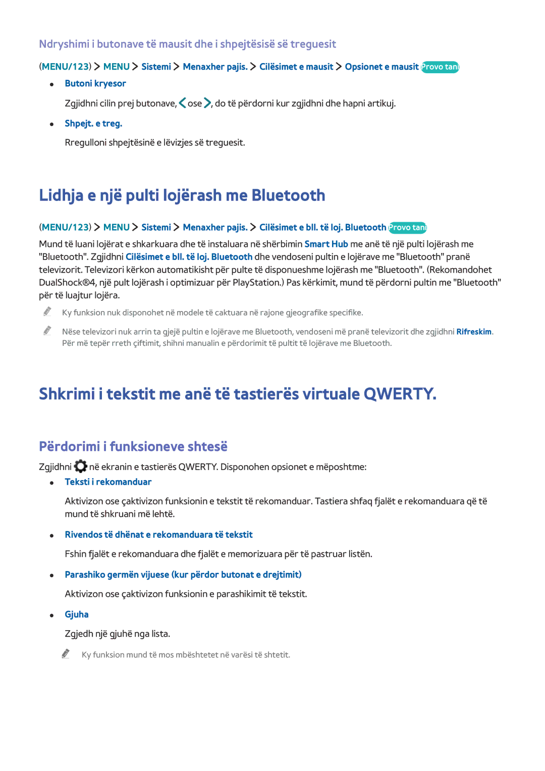 Samsung UE48JU6472UXXH Lidhja e një pulti lojërash me Bluetooth, Shkrimi i tekstit me anë të tastierës virtuale Qwerty 