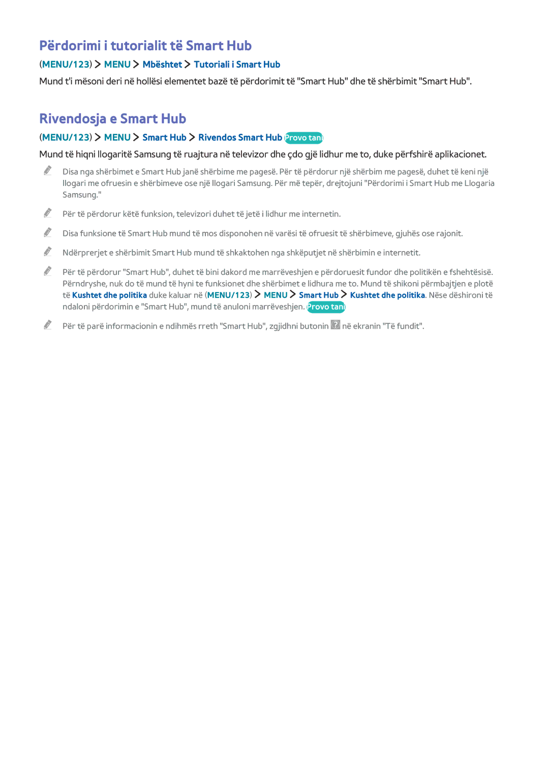 Samsung UE40JU6572UXXH, UE50JU6872UXXH, UE55JU6872UXXH manual Përdorimi i tutorialit të Smart Hub, Rivendosja e Smart Hub 