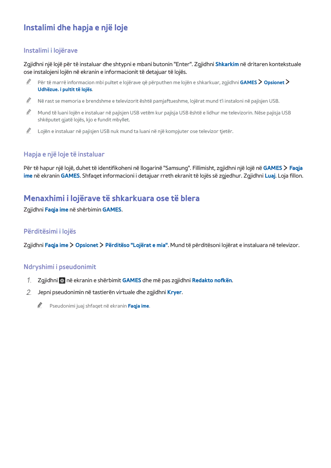 Samsung UE65JU7502TXXH, UE50JU6872UXXH Instalimi dhe hapja e një loje, Menaxhimi i lojërave të shkarkuara ose të blera 