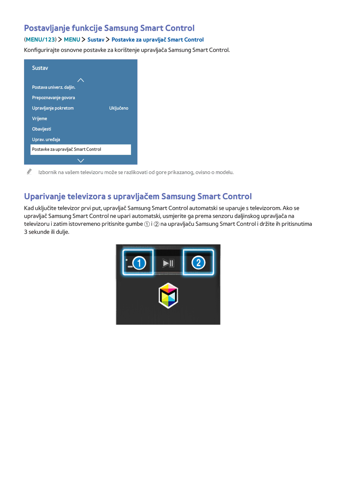 Samsung UE55JU6072UXXH, UE50JU6872UXXH, UE55JU6872UXXH, UE60JU6872UXXH manual Postavljanje funkcije Samsung Smart Control 