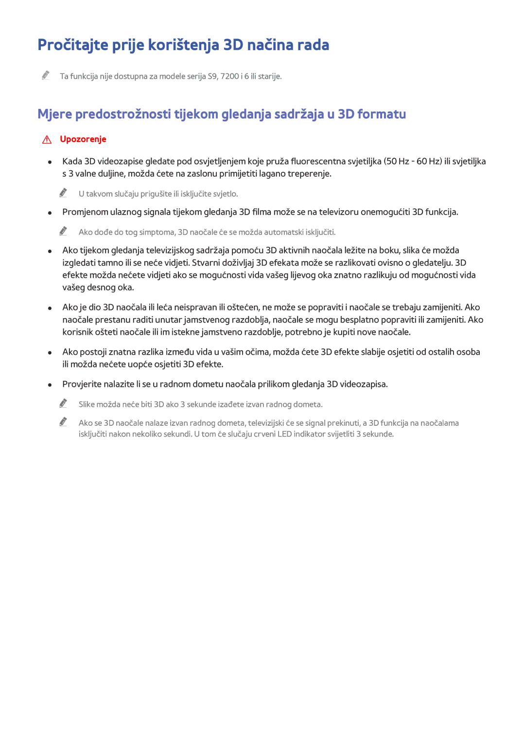 Samsung UE78JU7502TXXH, UE50JU6872UXXH, UE55JU6872UXXH, UE60JU6872UXXH manual Pročitajte prije korištenja 3D načina rada 