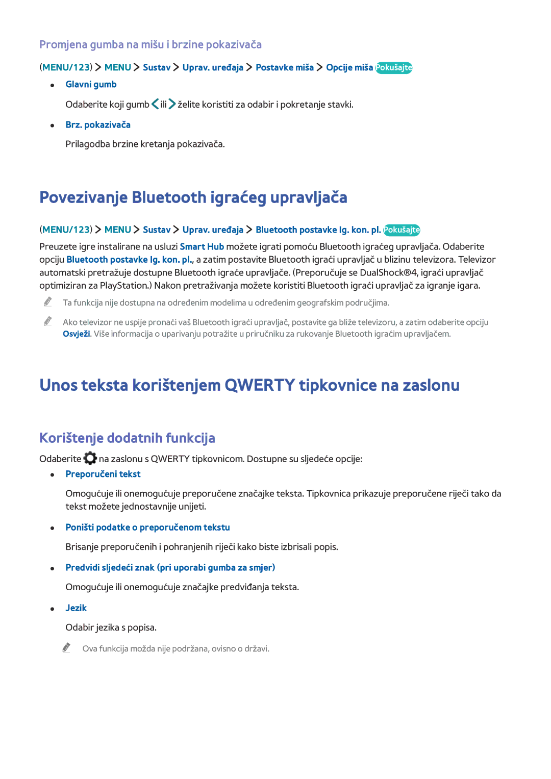 Samsung UE65JU6072UXXH Povezivanje Bluetooth igraćeg upravljača, Unos teksta korištenjem Qwerty tipkovnice na zaslonu 
