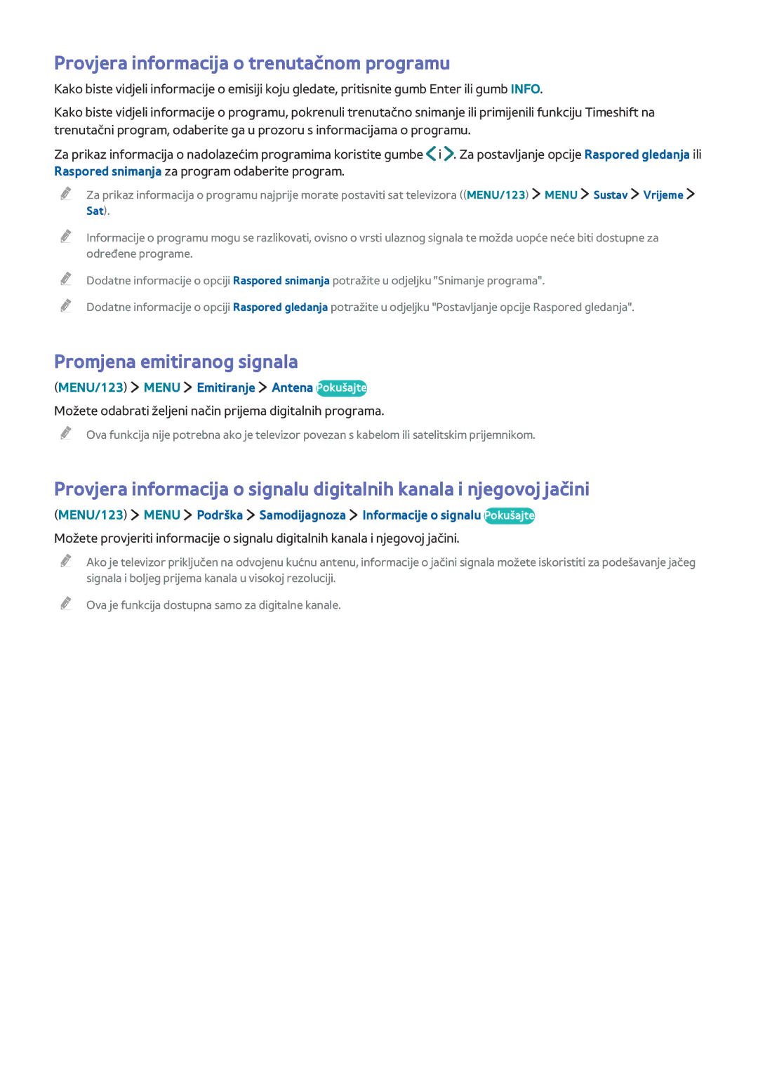 Samsung UE48JU6672UXXH, UE50JU6872UXXH manual Provjera informacija o trenutačnom programu, Promjena emitiranog signala 