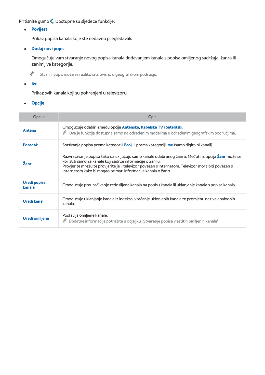 Samsung UE50JU6472UXXH, UE50JU6872UXXH manual Pritisnite gumb . Dostupne su sljedeće funkcije, Povijest, Dodaj novi popis 