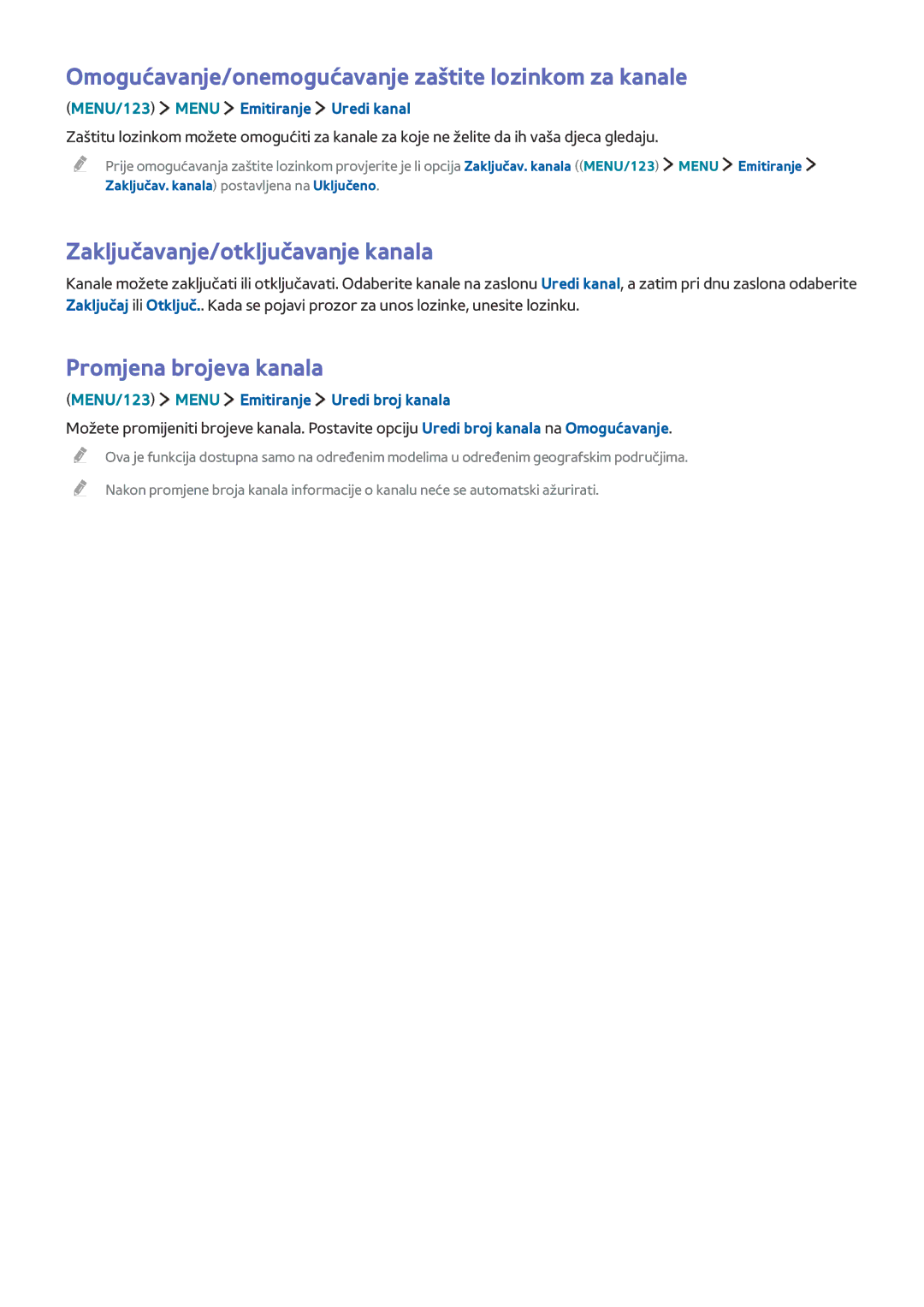 Samsung UE60JU6472UXXH manual Omogućavanje/onemogućavanje zaštite lozinkom za kanale, Zaključavanje/otključavanje kanala 