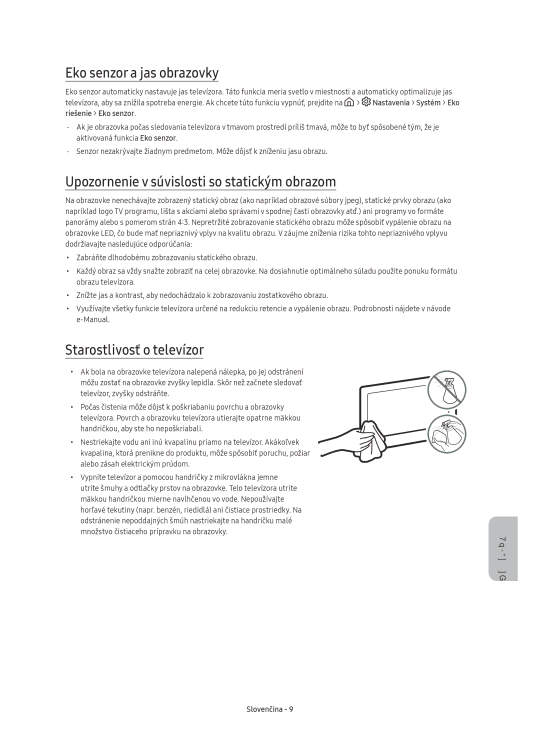 Samsung UE55KU6092UXXH, UE50KU6000WXXH manual Eko senzor a jas obrazovky, Upozornenie v súvislosti so statickým obrazom 