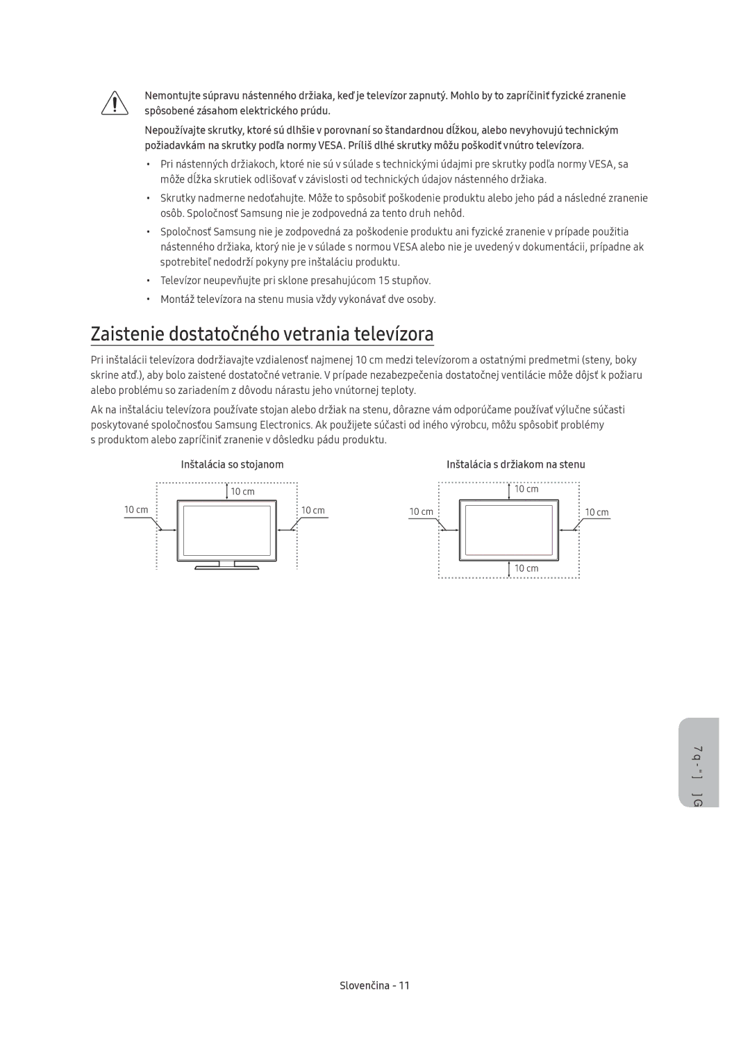 Samsung UE70KU6000WXXN, UE50KU6000WXXH, UE43KU6000WXXH Zaistenie dostatočného vetrania televízora, Inštalácia so stojanom 