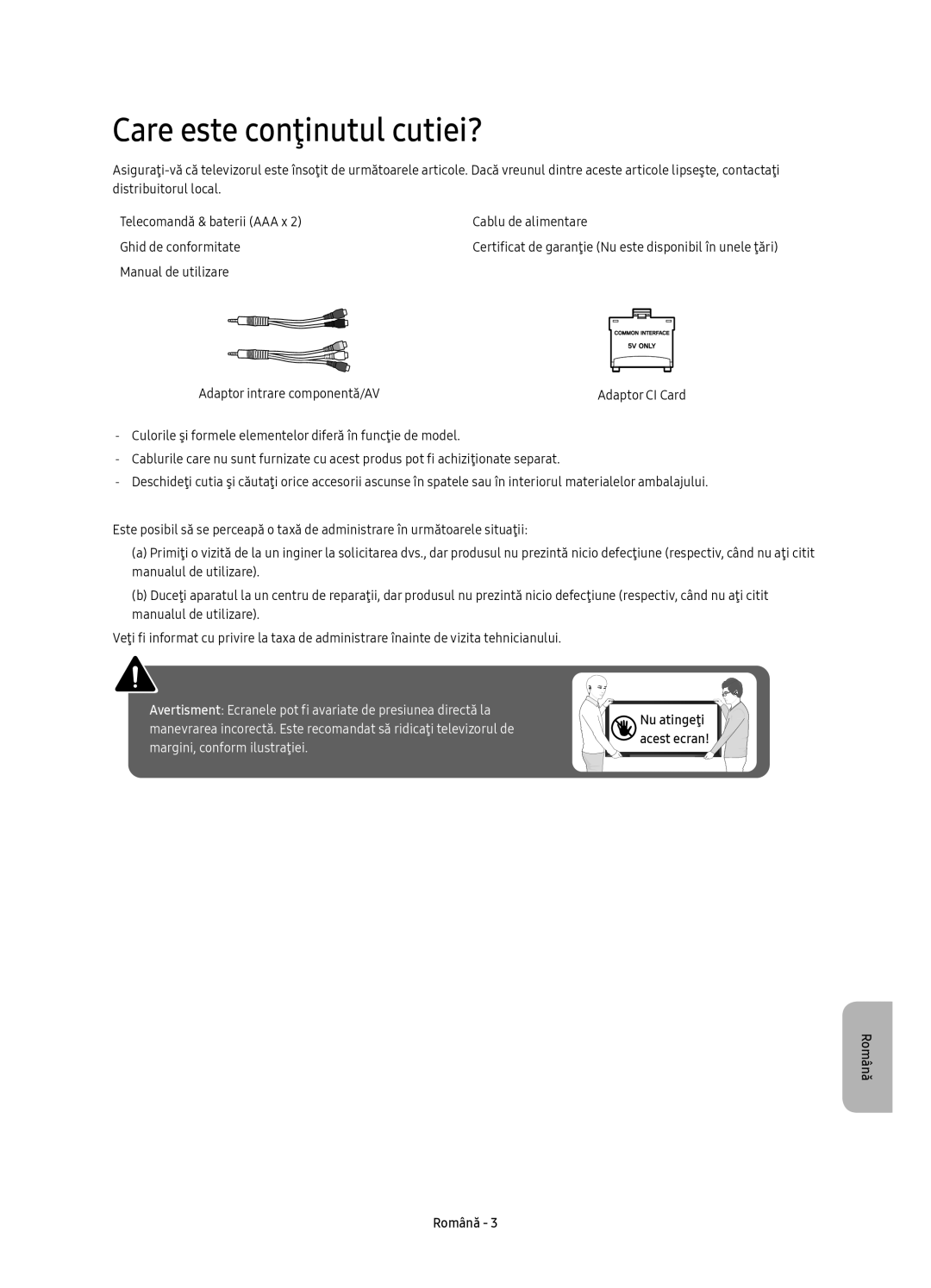 Samsung UE40KU6020WXXH, UE50KU6000WXXH Care este conţinutul cutiei?, Manual de utilizare Adaptor intrare componentă/AV 