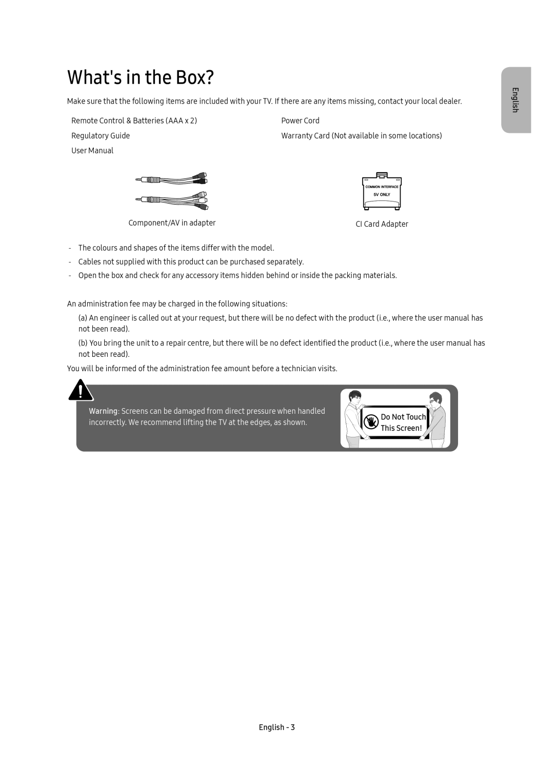 Samsung UE70KU6000WXXH, UE50KU6000WXXH, UE43KU6000WXXH, UE43KU6072UXXH manual Whats in the Box?, Component/AV in adapter 