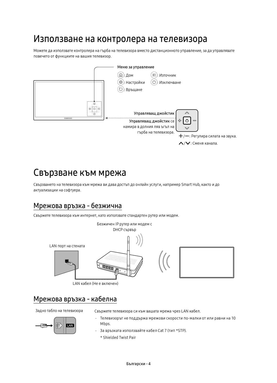 Samsung UE43KU6072UXXH manual Използване на контролера на телевизора, Свързване към мрежа, Мрежова връзка безжична 