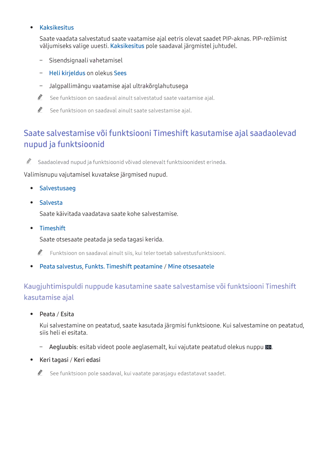 Samsung UE49KU6472UXXH manual Kaksikesitus, Salvestusaeg Salvesta, Saate käivitada vaadatava saate kohe salvestamise 