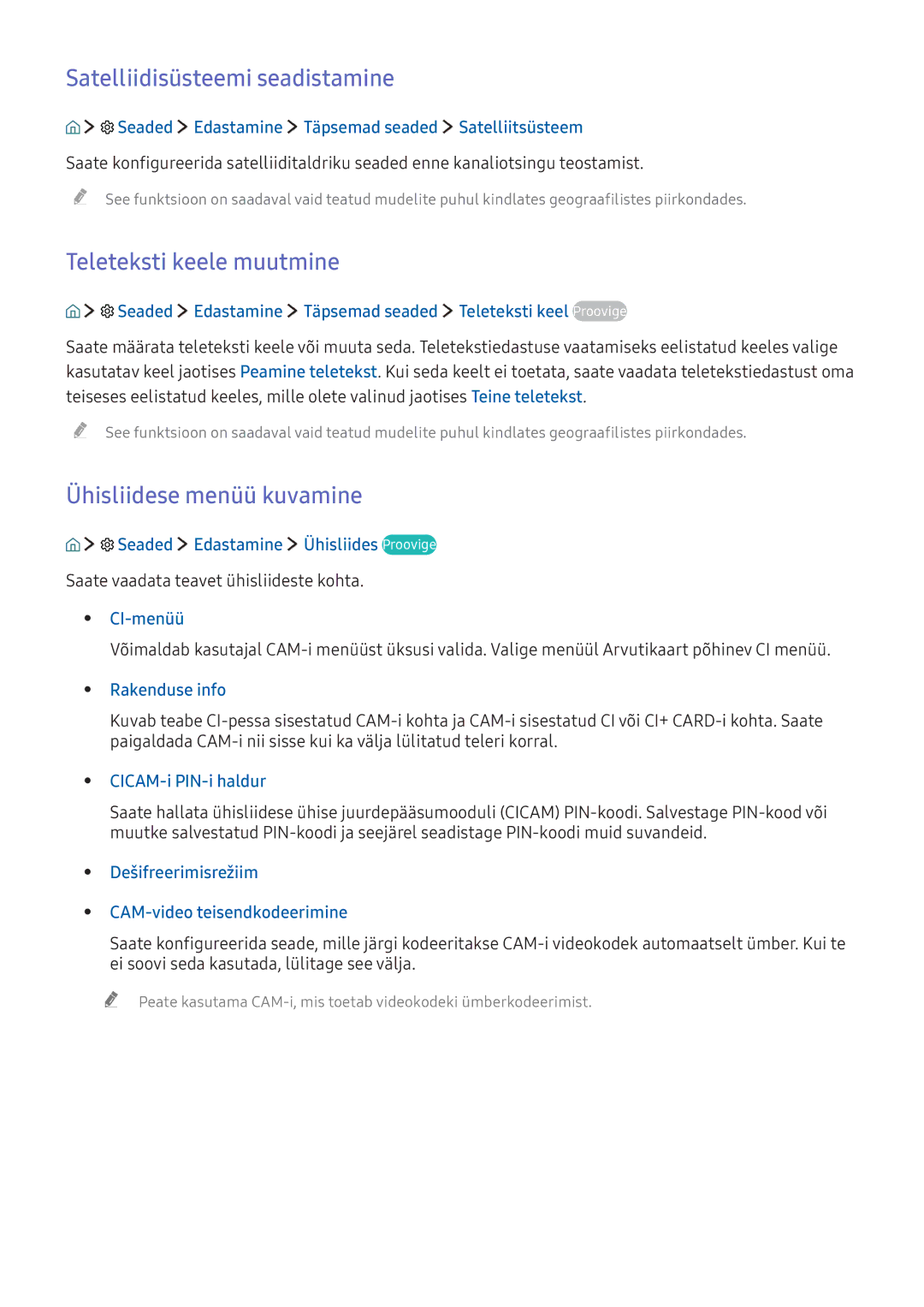 Samsung UE40KU6472UXXH manual Satelliidisüsteemi seadistamine, Teleteksti keele muutmine, Ühisliidese menüü kuvamine 