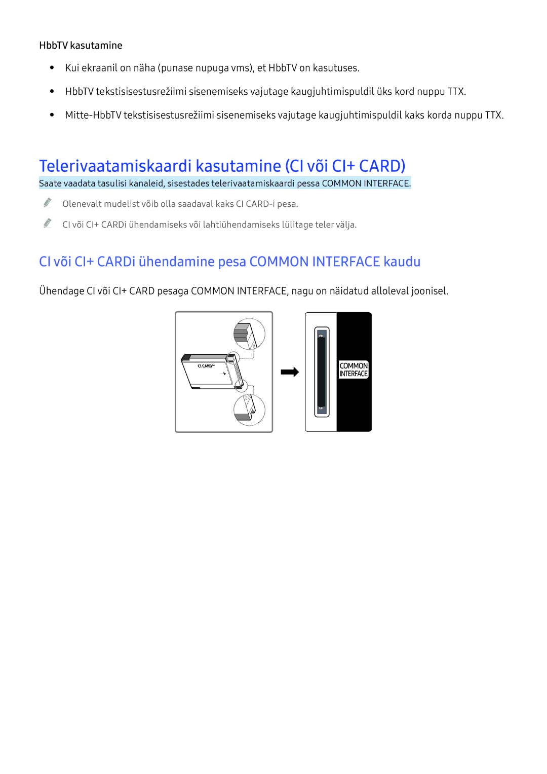 Samsung UE40KU6000WXXH, UE50KU6000WXXH, UE49KS9002TXXH, UE49KS7502UXXH manual Telerivaatamiskaardi kasutamine CI või CI+ Card 