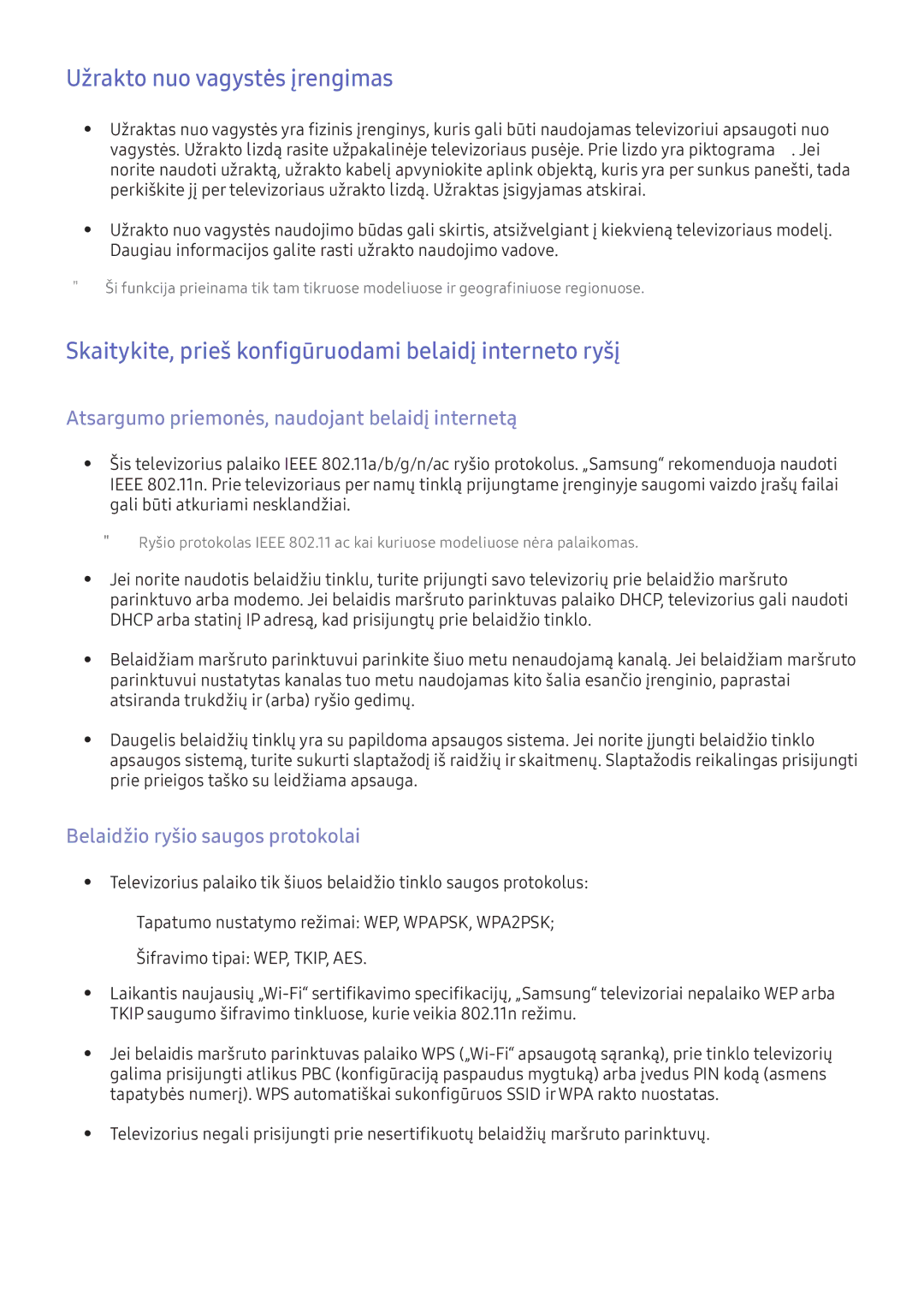 Samsung UE60KS7002UXXH manual Užrakto nuo vagystės įrengimas, Skaitykite, prieš konfigūruodami belaidį interneto ryšį 