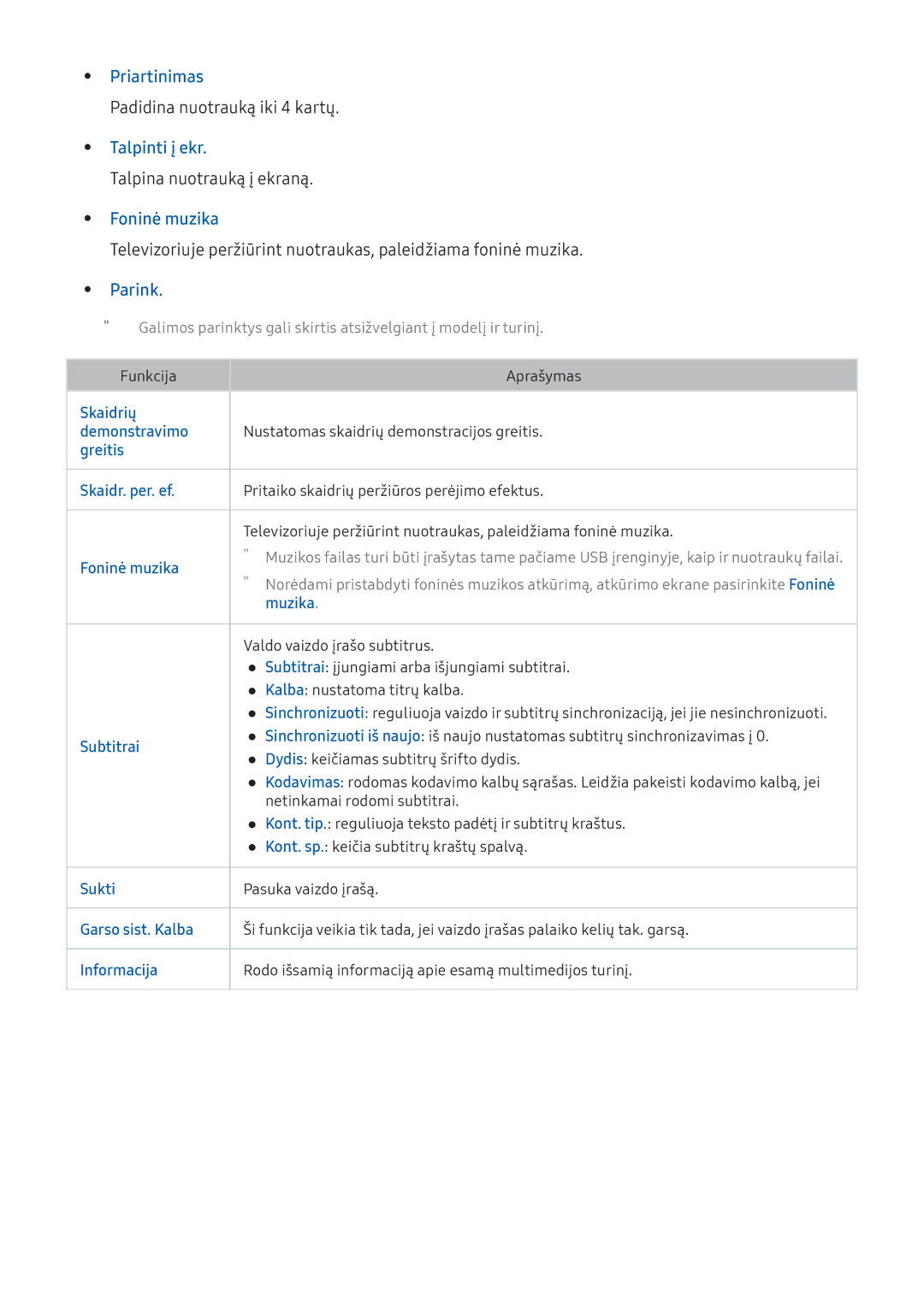 Samsung UE55KU6172UXXH manual Priartinimas, Padidina nuotrauką iki 4 kartų, Talpinti į ekr, Talpina nuotrauką į ekraną 