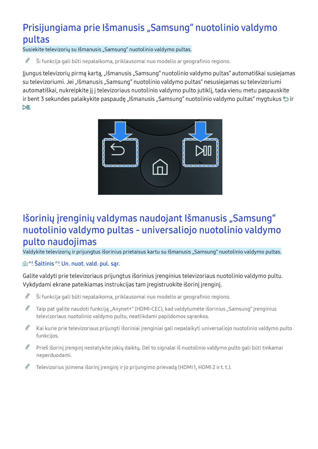 Samsung UE55KU6512UXXH, UE50KU6000WXXH, UE49KS9002TXXH, UE49KS7502UXXH, UE65KS7502UXXH manual Šaltinis Un. nuot. vald. pul. sąr 
