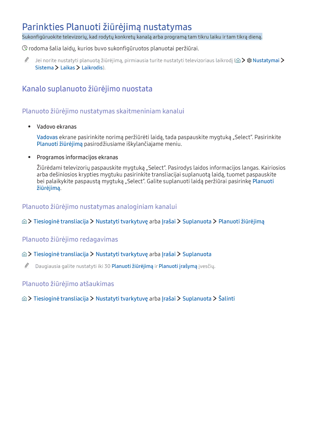 Samsung UE70KU6072UXXH, UE50KU6000WXXH manual Parinkties Planuoti žiūrėjimą nustatymas, Kanalo suplanuoto žiūrėjimo nuostata 