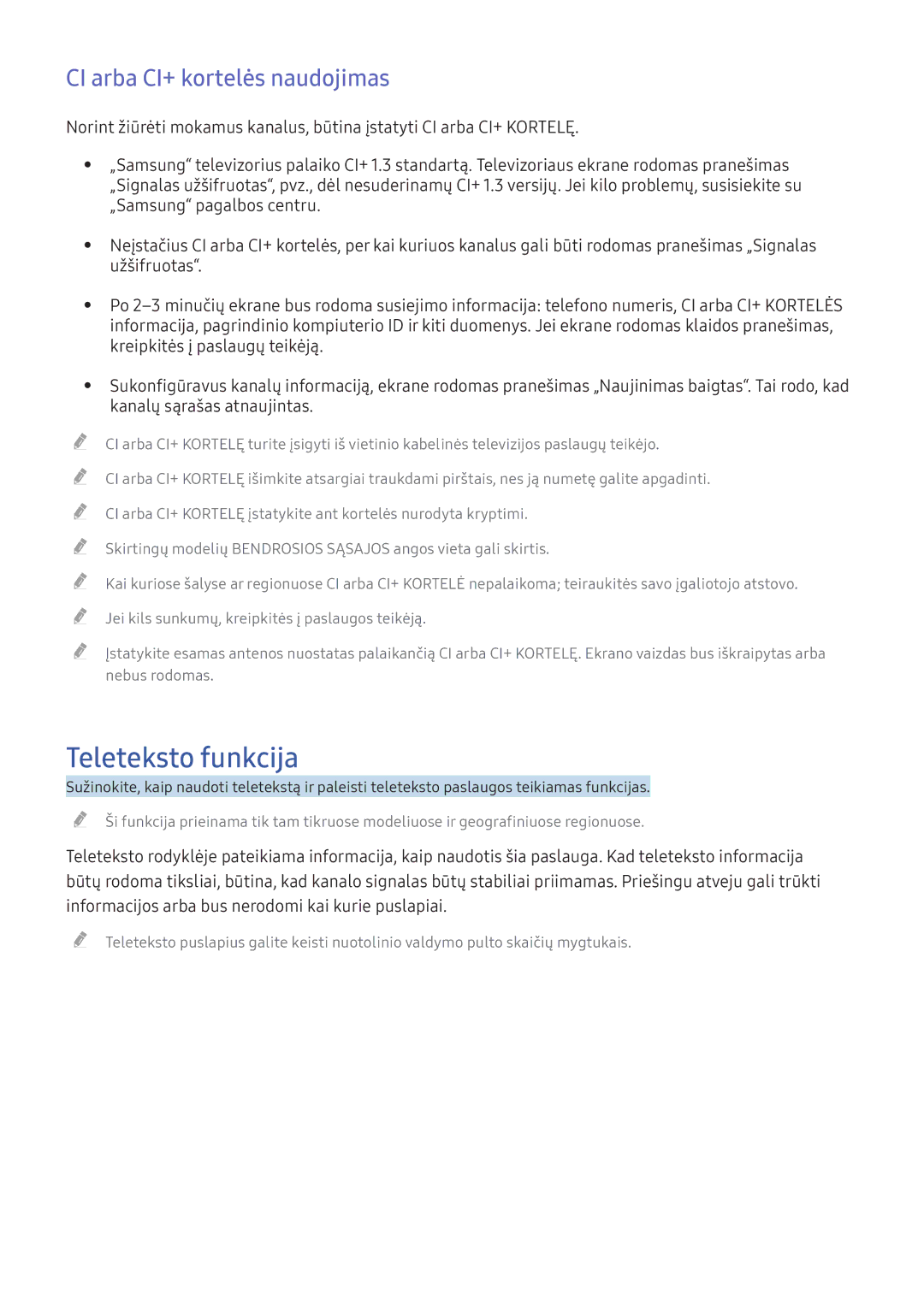 Samsung UE60KU6000WXXH, UE50KU6000WXXH Teleteksto funkcija, CI arba CI+ kortelės naudojimas, Kreipkitės į paslaugų teikėją 