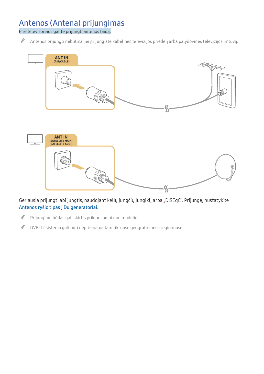 Samsung UE49KS8002TXXH, UE50KU6000WXXH, UE49KS9002TXXH Antenos Antena prijungimas, Antenos ryšio tipas į Du generatoriai 