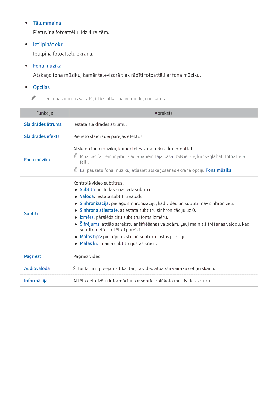 Samsung UE55KU6172UXXH manual Tālummaiņa, Pietuvina fotoattēlu līdz 4 reizēm, Ietilpināt ekr, Ietilpina fotoattēlu ekrānā 