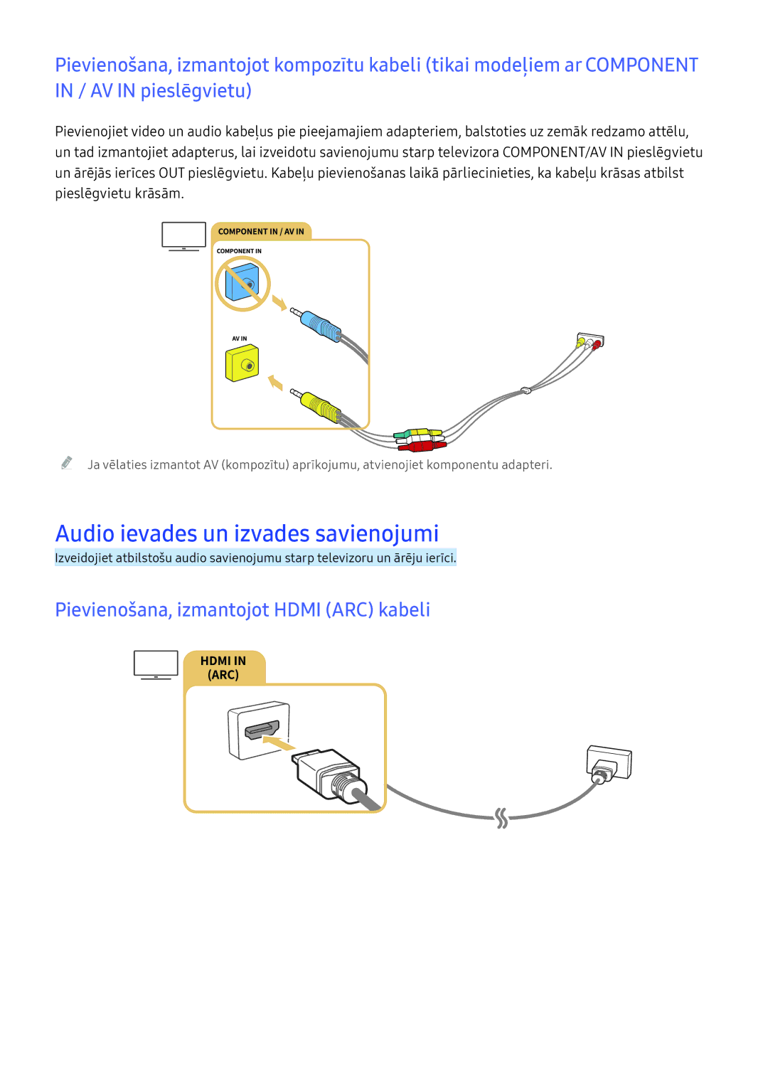 Samsung UE50KU6072UXXH, UE50KU6000WXXH manual Audio ievades un izvades savienojumi, Pievienošana, izmantojot Hdmi ARC kabeli 