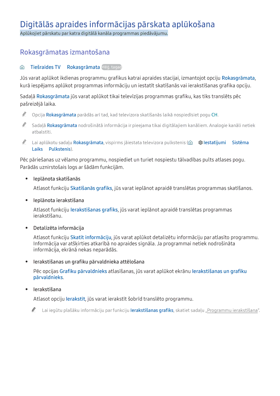 Samsung UE65KU6402UXXH, UE50KU6000WXXH manual Digitālās apraides informācijas pārskata aplūkošana, Rokasgrāmatas izmantošana 