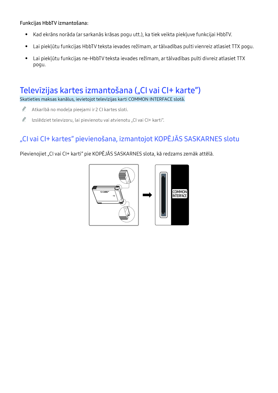 Samsung UE40KU6000WXXH, UE50KU6000WXXH, UE49KS9002TXXH manual Televīzijas kartes izmantošana „CI vai CI+ karte, Pogu 