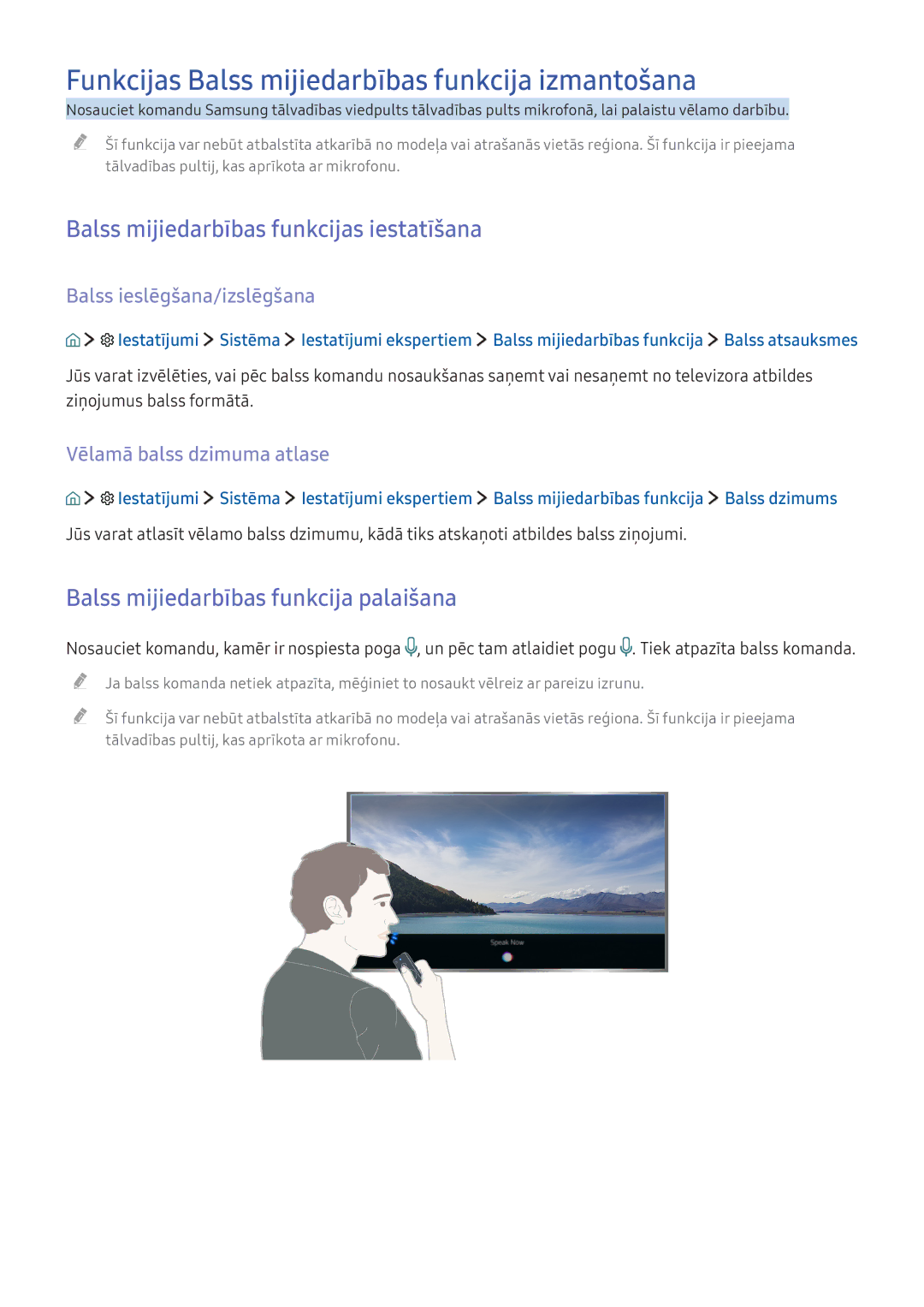 Samsung UE55KS7502UXXH manual Funkcijas Balss mijiedarbības funkcija izmantošana, Balss mijiedarbības funkcijas iestatīšana 