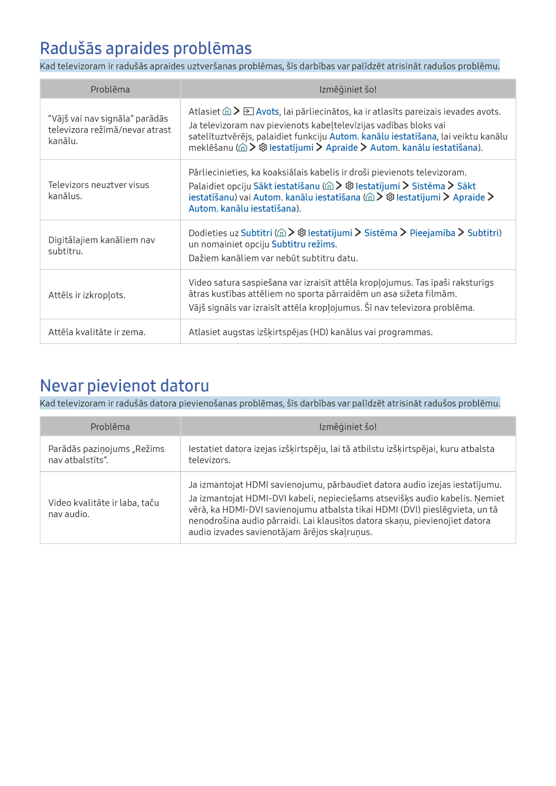 Samsung UE65KU6502UXXH Radušās apraides problēmas, Nevar pievienot datoru, Iestatījumi Apraide Autom. kanālu iestatīšana 