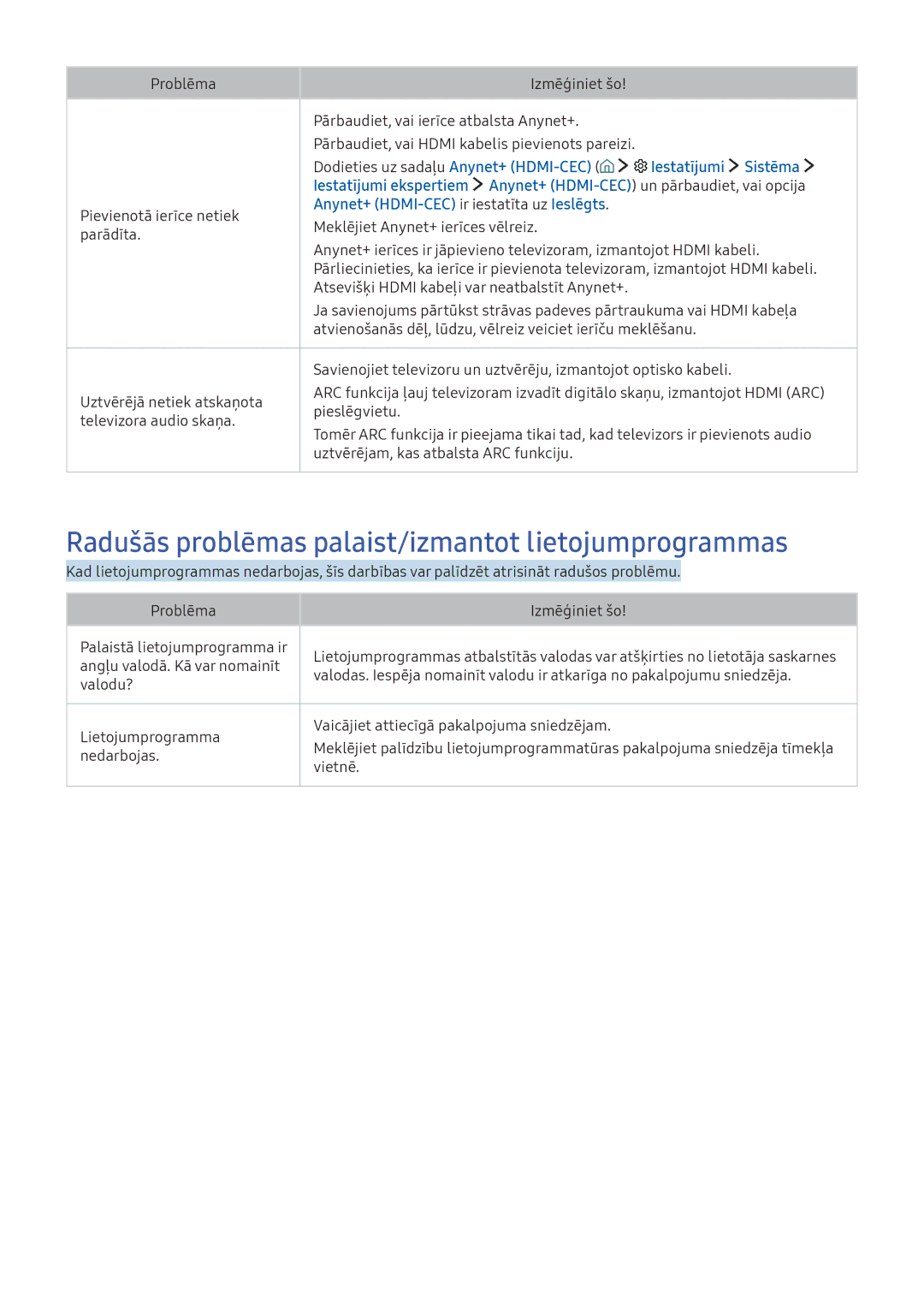 Samsung UE65KS9002TXXH, UE50KU6000WXXH, UE49KS9002TXXH, UE49KS7502UXXH Radušās problēmas palaist/izmantot lietojumprogrammas 