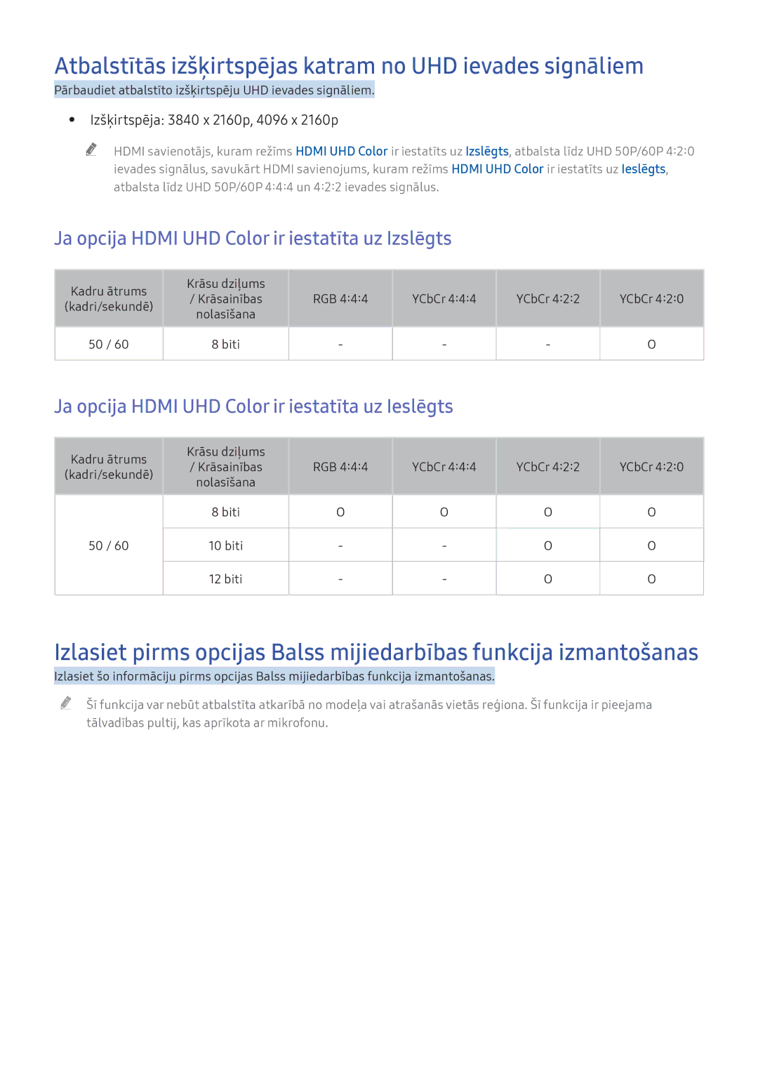 Samsung UE49KU6502UXXH Atbalstītās izšķirtspējas katram no UHD ievades signāliem, Izšķirtspēja 3840 x 2160p, 4096 x 2160p 