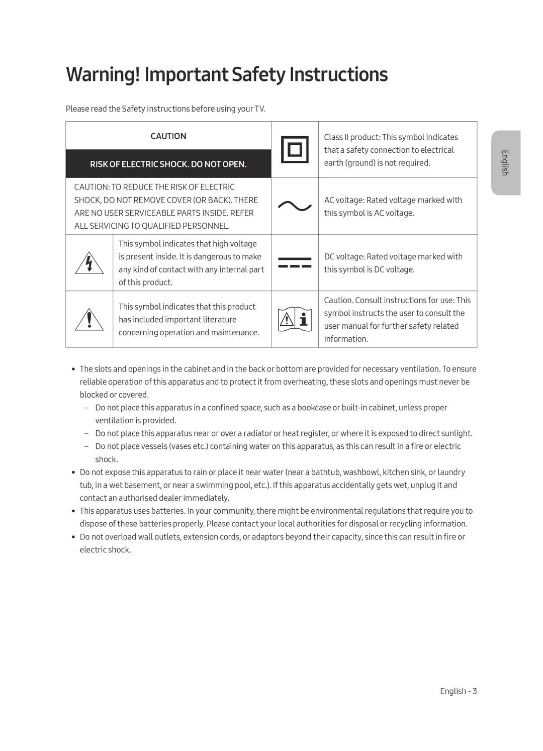 Samsung UE49MU6103UXRU, UE50MU6103UXRU, UE43MU6103UXRU, UE40MU6103UXRU manual Risk of Electric SHOCK. do not Open 