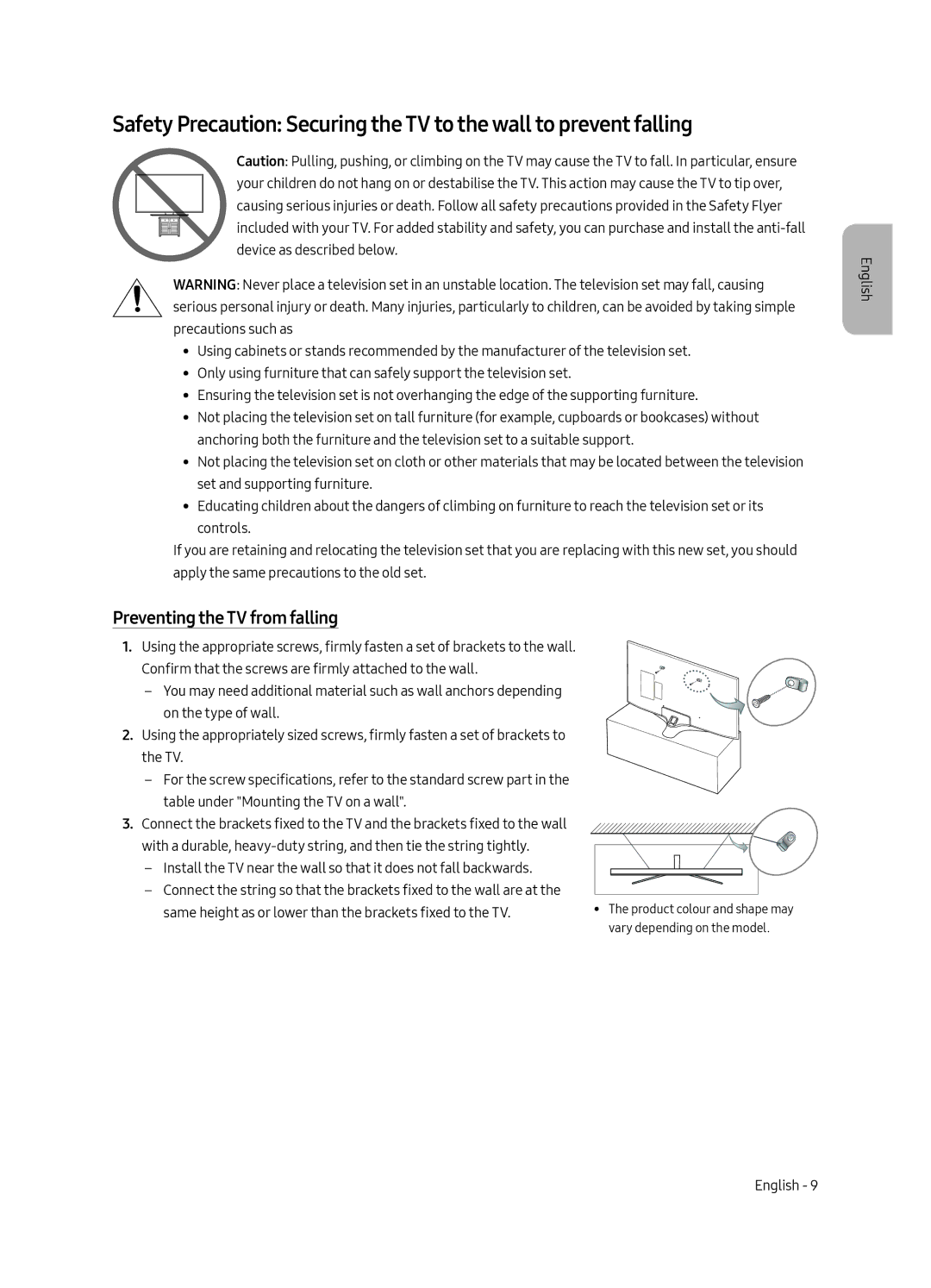 Samsung UE40MU6103UXRU, UE50MU6103UXRU, UE49MU6103UXRU, UE43MU6103UXRU manual Preventing the TV from falling 