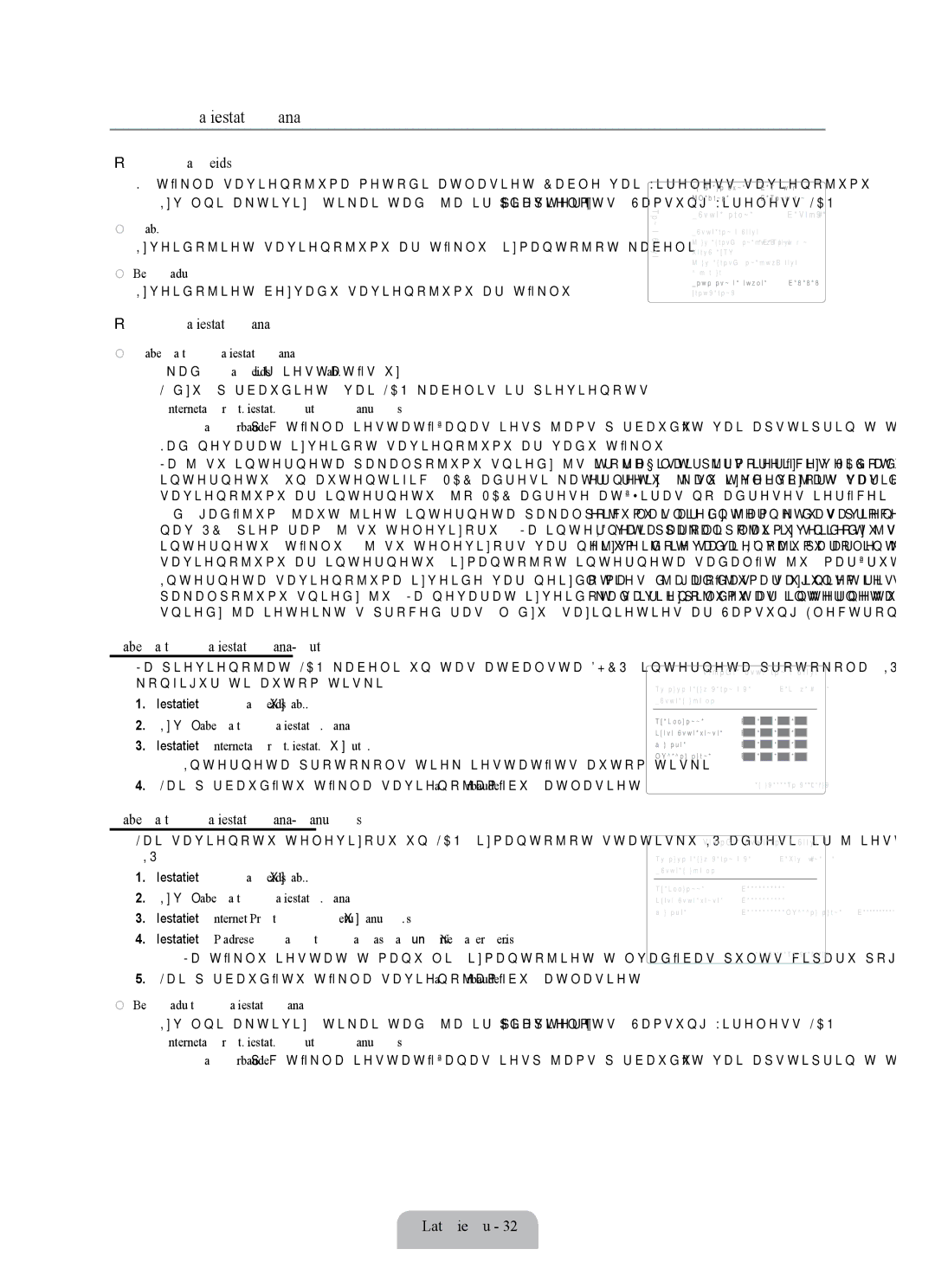 Samsung UE55B7020WWXBT Tīkla iestatīšana, Tīkla veids, Kabeļa tīkla iestatīšana-Auto, Kabeļa tīkla iestatīšana-Manuāls 