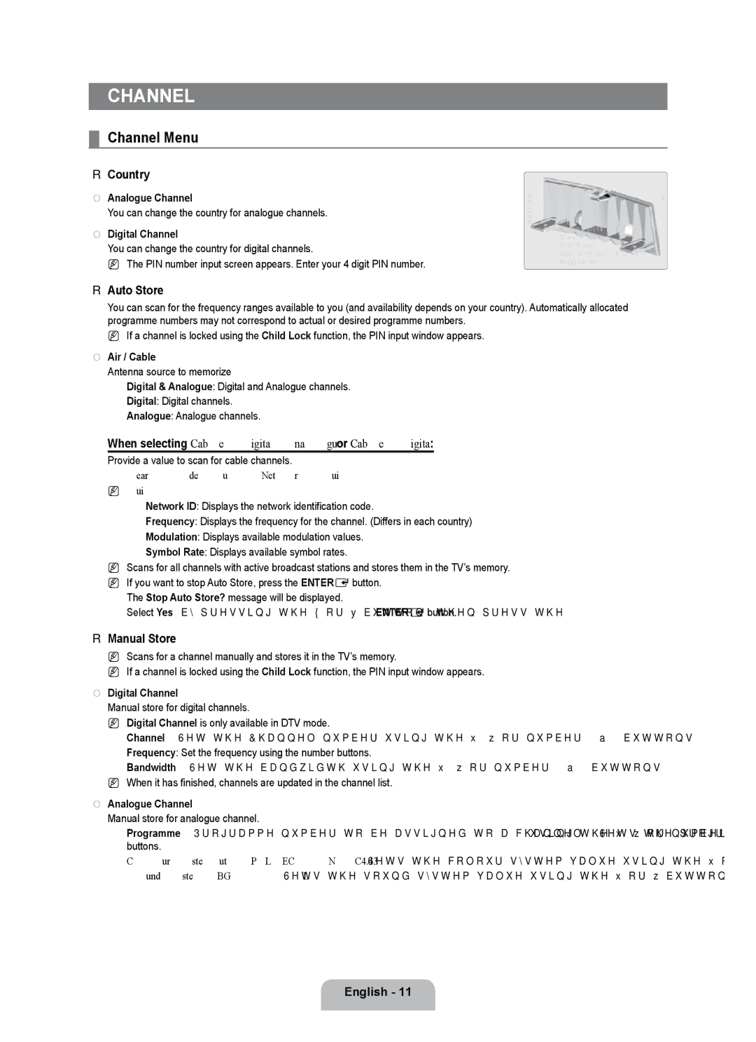 Samsung UE55B7000WWXBT, UE55B7020WWXBT manual Channel Menu, Country, Auto Store, Manual Store 